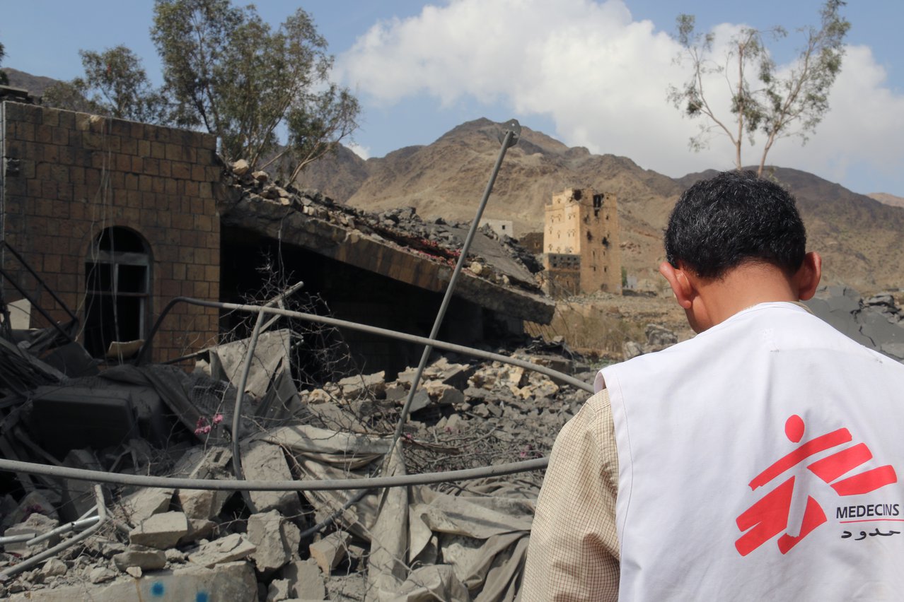Een verwoest ziekenhuis in Jemen.