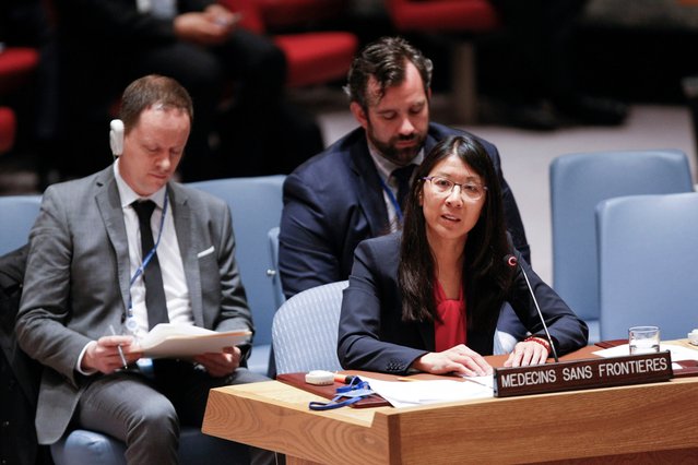 Voormalig internationaal voorzitter Dr Joanne Liu spreekt de VN-Veiligheidsraad toe in mei 2016. ©Paulo Filgueiras