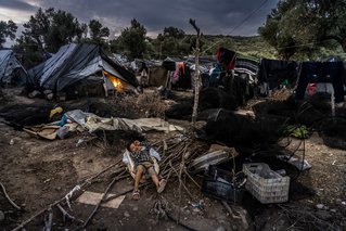 Schamele vluchtelingententen in een olijfbomenbos bij Moria op Lesbos © Anna Pantelia/MSF