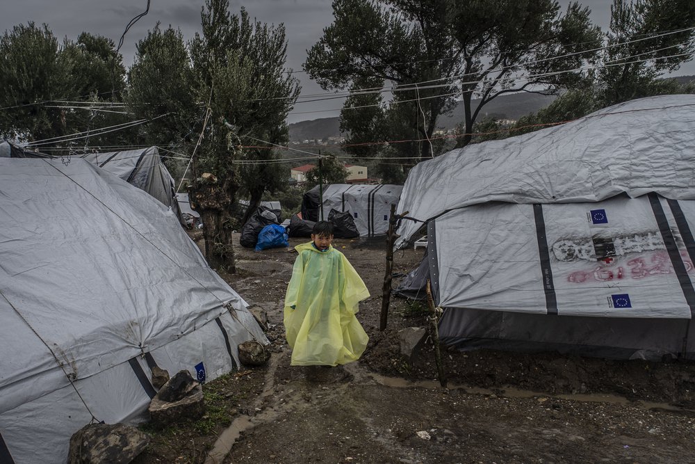 Vluchtelingenkamp Moria in de nacht