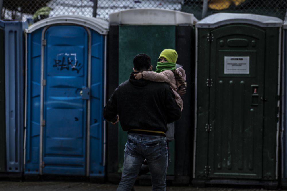 Toiletten in vluchtelingenkamp Moria, Griekenland