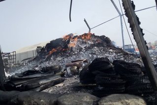 Verwoeste gebouwen in Rann, Nigeria
